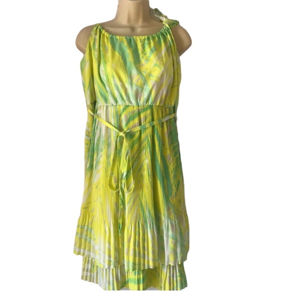 Lane Bryant Dresses & Skirts - Woman’s lane Bryant green sleeveless spring plus size pleated chiffon neon dress